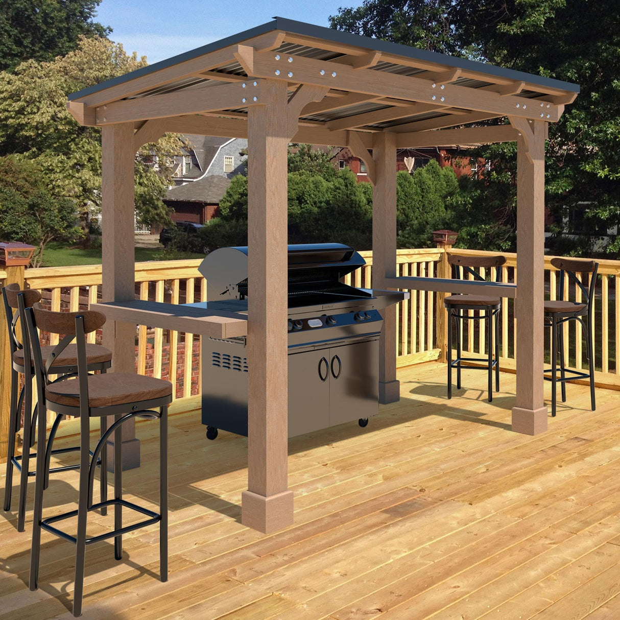MUPATER 8' x 5' Wooden Grill Gazebo with sloping Metal roof, 2 full Size Grills, BBQ Canopy for Outdoor Patio, Lawn, Garden, Backyard MUPATER