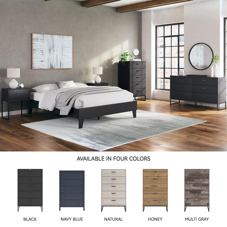 Signature Design by Ashley Socalle Casual Contemporary Chest of Drawers with Dark Pewter Hardware and Metal Legs, 5 Drawers, Wood, 50.67" High, Matte Black Signature Design by Ashley