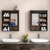 Bathroom Wall Cabinet, Farmhouse Medicine Cabinet with Sliding Mirror Door and Adjustable Shelves, Over The Toilet Space Saver Storage Cabinet with Towels Bar, Wall Mounted Cupboard Vabches