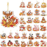 WILLBOND 30 Pcs Thanksgiving Diamond Art Keychain Kits DIY Double Sided Thanksgiving Animals Diamond Painting Keychain Ornaments for Adults Key Ring Art Pendant Fall Tree Decor WILLBOND