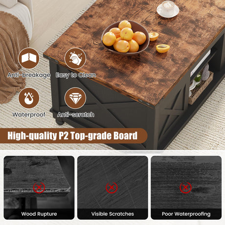 ALLSTAND 48" Farmhouse Lift Top Coffee Table with Storage Sliding Barn Door & Large Hidden Compartment, Coffee Table with Lifting Top with Wooden Lift Tabletop, Coffee Tables for Living Room, Black ALLSTAND