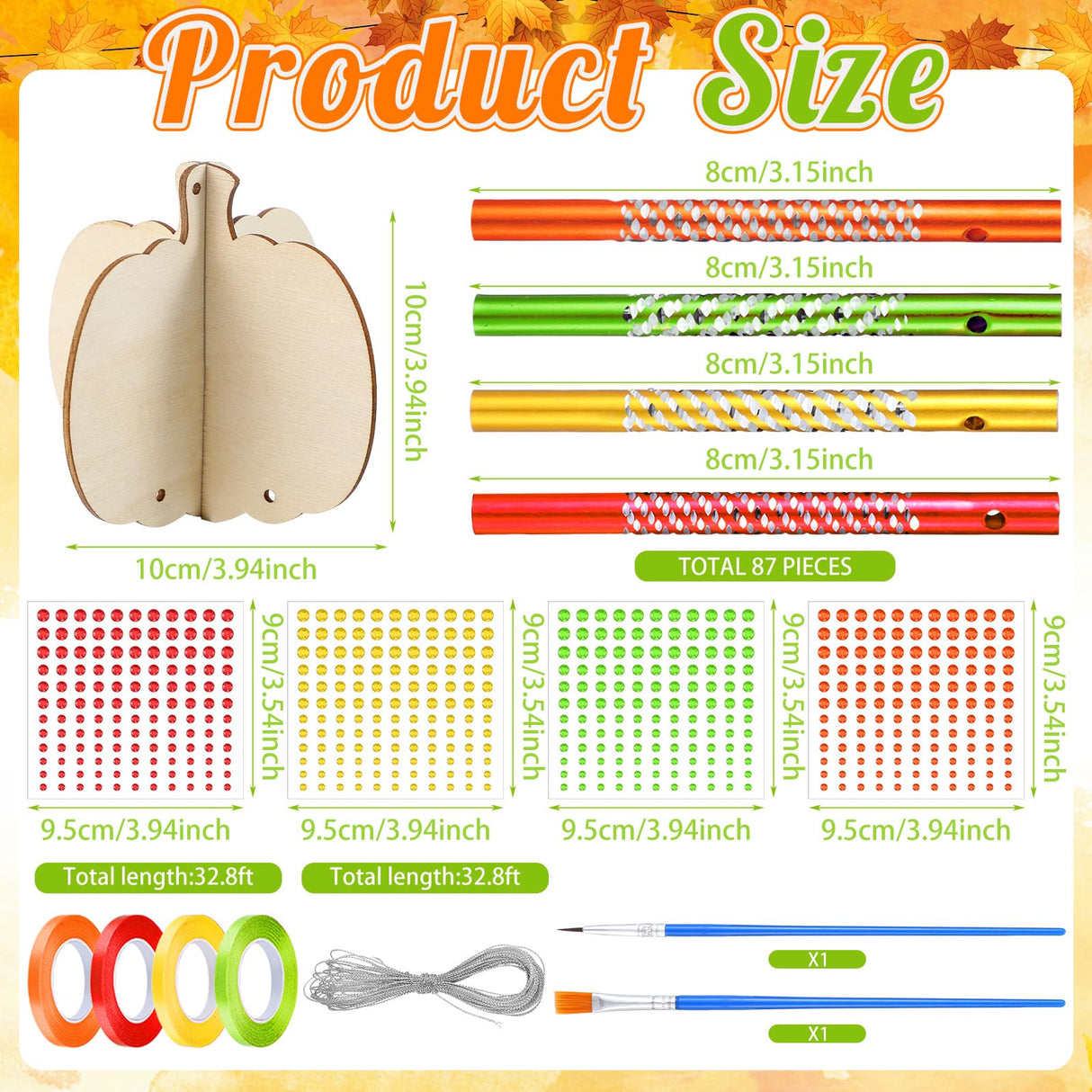 GlikCeil 128 Pcs Fall Crafts Pumpkin Wind Chime Making Kit Make Your Own Pumpkin Wind Chime Wooden Arts and Crafts Ornaments DIY to Paint Autumn Craft for Fall Autumn Thanksgiving Party GlikCeil