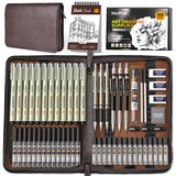 Nicpro 58 PCS Art Drawing Supplies Kit in Leather Case, Art Mechanical Pencil Set with 6 Metal Drafting Pencil 0.5 & 0.7 & 0.9 & 2mm, 12 Micron Pen, Sketch Book, 30 Tube Lead Refills for Sketching Nicpro