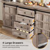 DWVO Farmhouse Sideboard Buffet Cabinet with Storage, Large Kitchen Cabinet w/Sliding Barn Doors and 4 Drawers, for Dining Room, Wash Grey DWVO