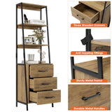 HITHOS 4-Tier Rustic Brown Ladder Bookshelf with 3 Wooden Drawers HITHOS