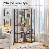 HOOBRO Corner Bookshelf, 5-Tier Industrial Corner Bookcase, Open Display Storage Rack, Vertical or L-Shaped, for Office, Living Room, Bedroom, Rustic Brown and Black BF66SJ01 HOOBRO