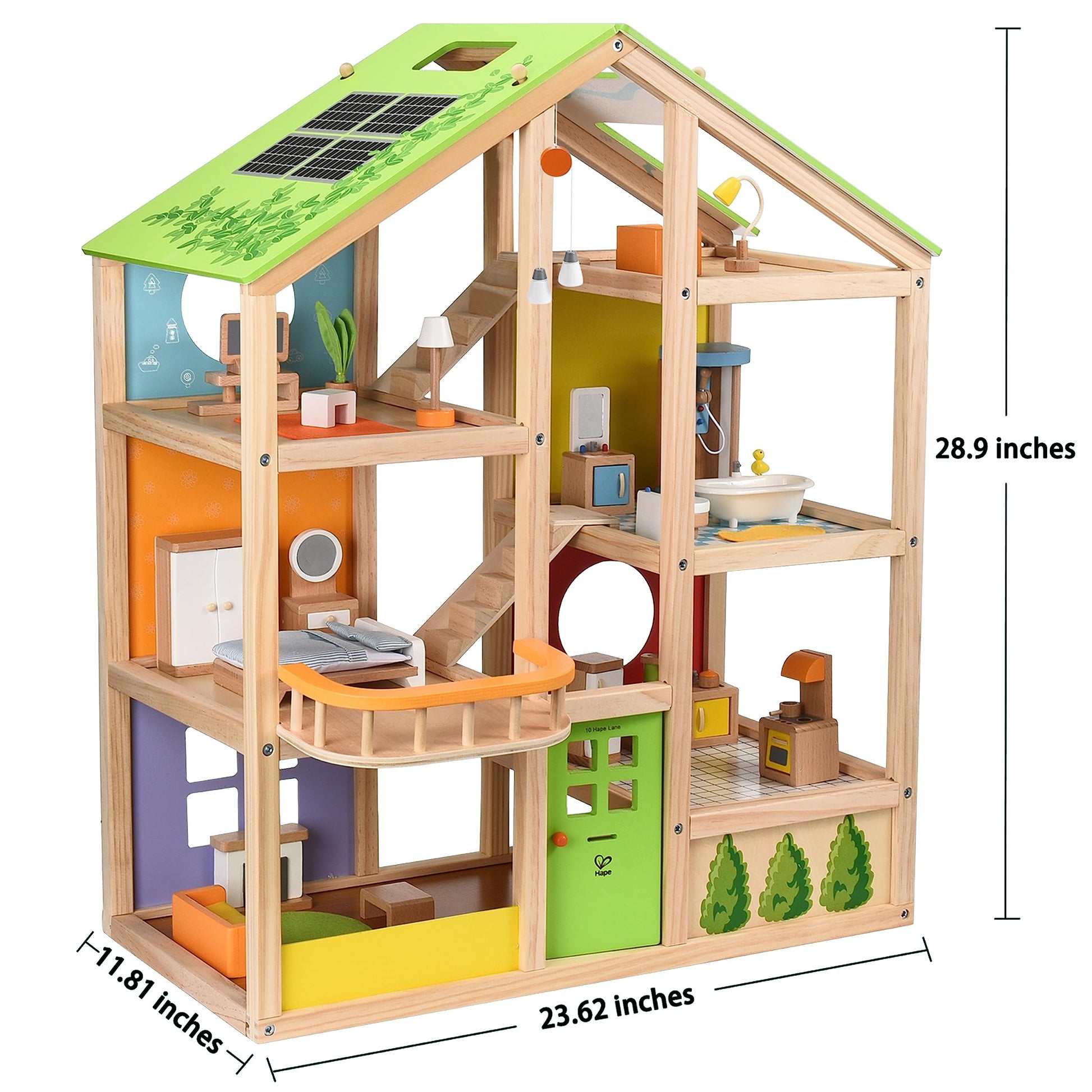 All Seasons Kids Wooden Dollhouse by Hape | Award Winning 3 Story Dolls House Toy with Furniture, Accessories, Movable Stairs and Reversible Season Theme L: 23.6, W: 11.8, H: 28.9 inch - WoodArtSupply