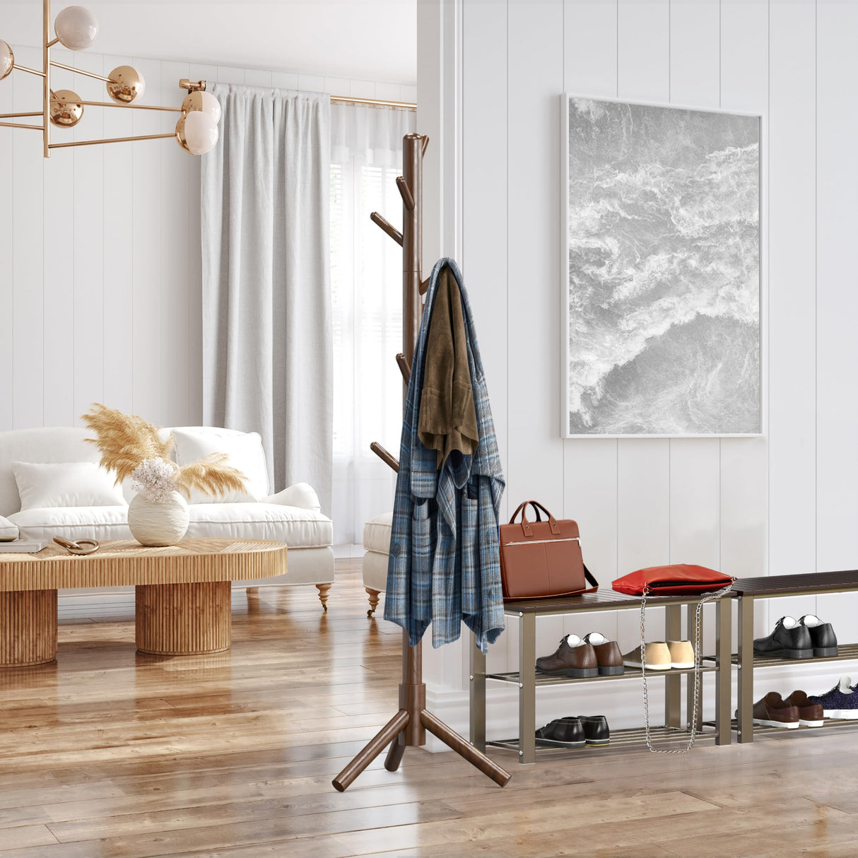 Simple Houseware Wooden Coat Rack Stand Garment Tree Rack, Walnut Simple Houseware