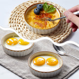 ONEMORE Ramekins 4 oz - Oven Safe Shallow Ramekins with Brown Rim for Creme Brulee - Speckled, Fluted, Set of 6 ONEMORE