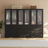 VOWNER 20“D Armoire Wardrobe Closet with Fluted Glass, 71" H Clothing Storage Cabinet with Hanging Rod, 4 Soft-Close Doors Wooden Wardrobe Cabinet for Bedroom, Large Capacity Storage Black(CCB) VOWNER