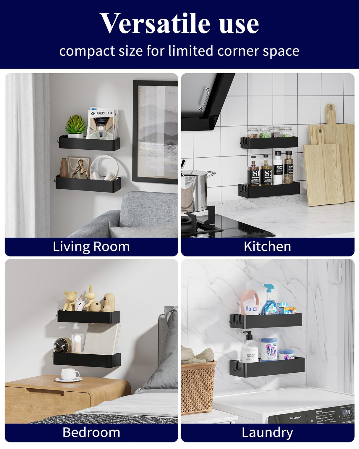 Kitsure Shower Caddy - 2 Pack Adhesive Shower Organizer, Rustproof Metal Shelves, No-Drill Bathroom Organizers and Storage, Black, Large Kitsure