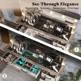 AMERLIFE 55.1" W Makeup Vanity with Hollywood Mirror, Glass Top Vanity with 5 Drawers & Adjustable Cabinet & Charging Station, 10 Detachable Light Bulbs, Bedroom/Salons, Light Oak AMERLIFE