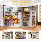 L-Shaped Reception Desk with Counter,Modern Retail Counter with Transparent Display Case,Front Desk Reception Room Table with 2 Drawers & Open Shelves for Checkout, Lobby,Shop White DouxVibe