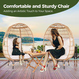 OTSUN Wicker Egg Chair, Oversized Egg Basket Chair for Living Room, Backyard, Outdoor Indoor Lounger with 4 Cushions, 440lb Capacity, Steel Frame, Ivory OTSUN