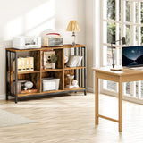 HOOBRO 6 Cube Bookcase, Industrial Horizontal Bookshelf, Wooden and Metal Cubby Bookcase, Long Shelving Unit for Living Room, Bedroom, Home Office, Rustic Brown and Black BF117SJ01 HOOBRO