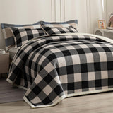 tohrisa Cotton Plaid Quilt Set, Ultra Soft 3 Pieces King Size Bedding with 2 Pillow Shams, Lightweight Reversible Coverlet Bedspread with Wave Quilting for Summer, 108"x96", Grid-Black White tohrisa