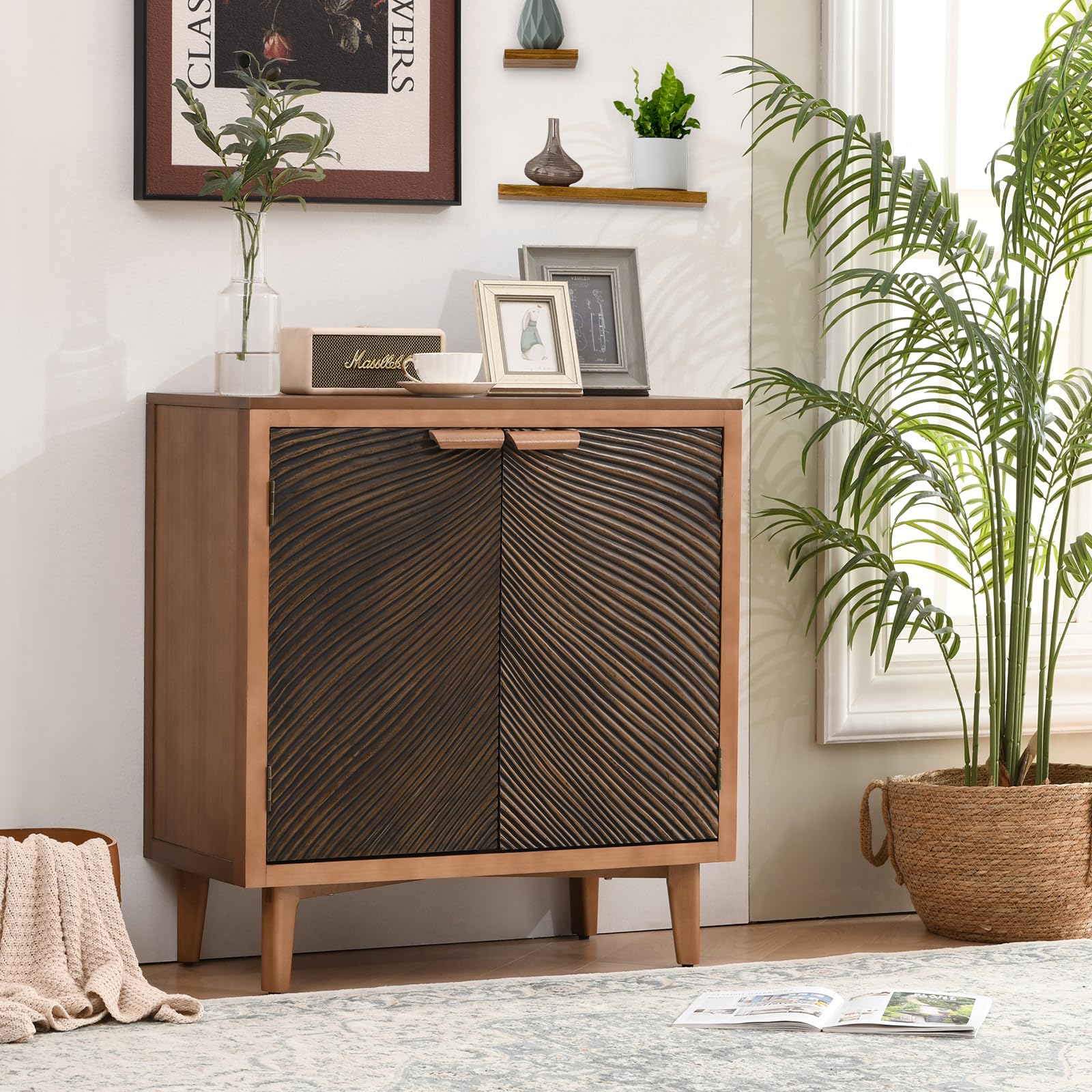 Ahokua Modern Brown Sideboard Buffet Cabinet with Fluted Doors and Ample Storage - WoodArtSupply