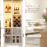 Kasibie Wine Cabinet, Wine Bar Cabinet with LED Lights, Liquor Cabinet with Glass Holder Wine Rack, Farmhouse Modern Liquor Cabinet with Storage for Home (Wood White) Kasibie