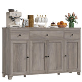 HIFIT 55" Large Kitchen Buffet Cabinet with Storage Drawers, Farmhouse Sideboard Buffet Table Storage Cabinet with Doors and Shelves, Wood Coffee Bar Cabinet for Kitchen Dining Living Room, Ash Grey HIFIT