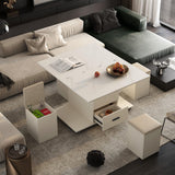 HEIGHYOXP Lift-Up Coffee Table with 4 Stools Set for Living Room Expandable 1 Hidden Storage + 2 Drawers Space Saving Folding Table HEIGHYOXP