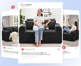 Hobestluk Couch Sofa 2-Seater Foam Sofa Loveseat for Small Spaces Comfy Sofas with Removable Cover Furry Couch with Pillows for Living Room, Bedroom, Apartment, Office (Black, Loveseat) Hobestluk