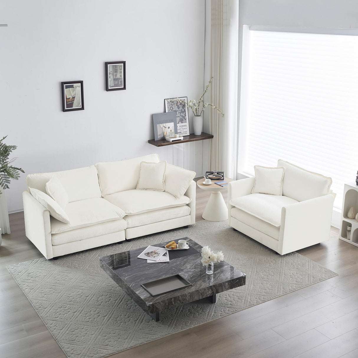 Tmsan 2 Piece Chenille Cloud Couches Set, Modern Deep Seat Loveseat and Single Sofa Chair Set Living Room Furniture Set for Bedroom Apartment Office Tmsan