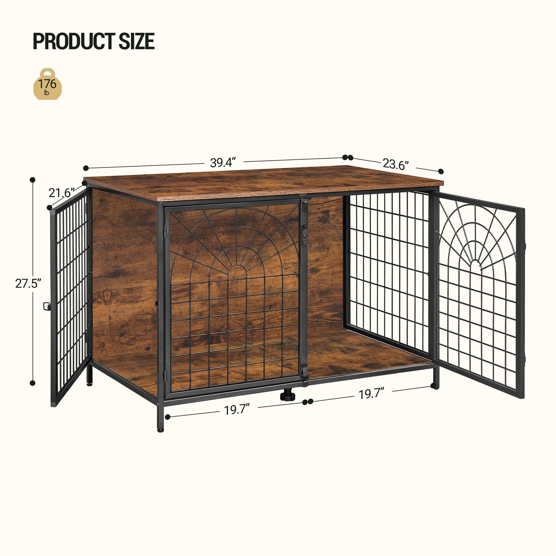 Hzuaneri 39.4" Dog Crate Furniture, 176lbs Heavy Duty Dog Kennels Indoor, End Side Table, TV Cabinets, Quadra-Door Wooden Dog Crate for Small to Large Dogs, Chew-Resistant, Brown and Black DF - WoodArtSupply