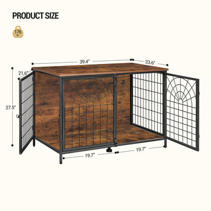 Hzuaneri 39.4" Dog Crate Furniture, 176lbs Heavy Duty Dog Kennels Indoor, End Side Table, TV Cabinets, Quadra-Door Wooden Dog Crate for Small to Large Dogs, Chew-Resistant, Brown and Black DF - WoodArtSupply