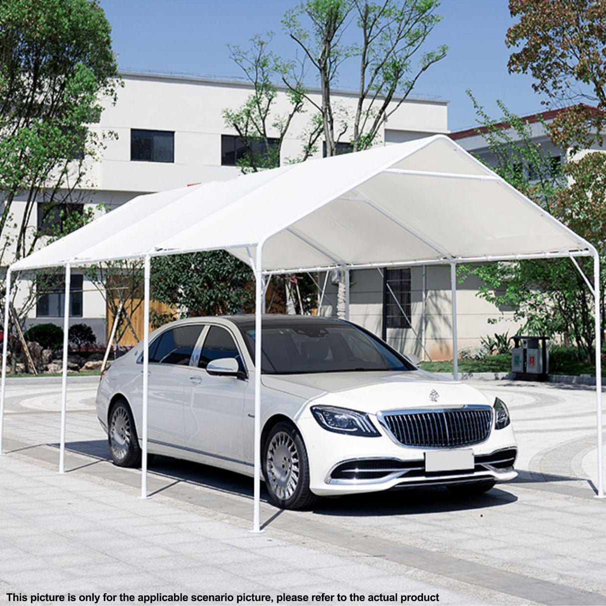 HFYZZ 10 x 20 Ft Heavy Duty Carport Replacement Canopy Waterproof UV Protected Garage Top Shelter Tarp Tent Cover with 44 Ball Bungees Cords, Only Top Cover, White HFYZZ