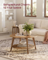 VASAGLE Round Coffee Table, 2 Tier Coffee Table with Storage, for Living Room, 31.5 x 17.7 Inches, Easy to Assemble, Honey Brown ULCT243K41 VASAGLE