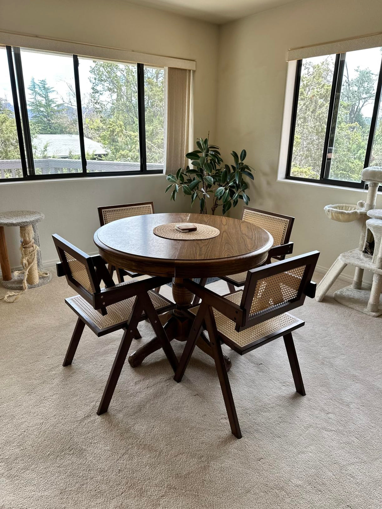 Furlide Rattan Accent Chairs, Modern Mid Century Dining Chairs Set of 2, Comfy Armchairs, Outdoor Rattan Chairs with Armrest for Bedroom Living Room Reading Room Dining Kitchen, Brown Furlide