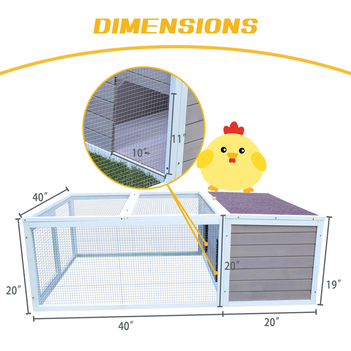 Chicken Coop with Run, 60” Rabbit Hutch Outdoor, Large Tortoise Habitat Pet Cage Wood Small Animal Poultry Cage Run with Waterproof Asphalt & Openable Roof and Side Door Rockever