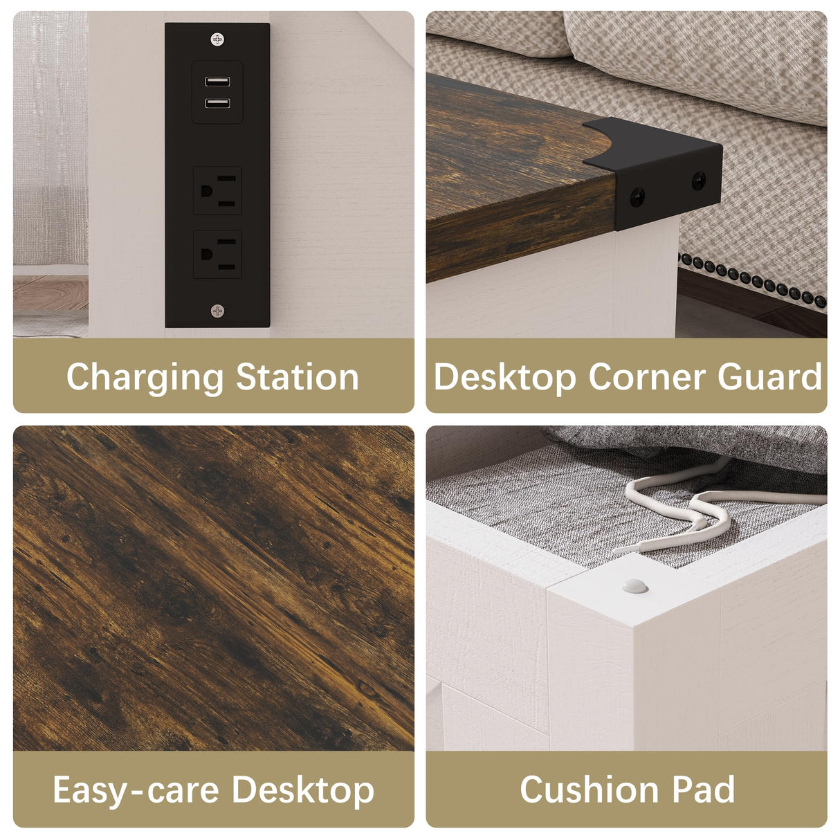 Furnivado 35'' Farmhouse Lift Top Coffee Table, Coffee Table with Storage and Large Hidden Storage, Square Coffee Table with Charging Station&USB Ports, White Coffee Table for Living Room, Home Office Furnivado