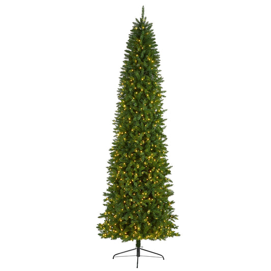 Nearly Natural 10ft. Slim Green Mountain Pine Artificial Christmas Tree with 800 Clear LED Lights