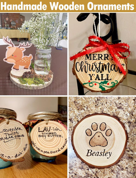 wohohoho 32pcs 3.6-4 inches Natural Wood Slices, Unfinished Craft Wood Kit Predrilled with Hole Thickened Wooden Circles with Bark for DIY Ornaments Christmas Wedding Decorations Wood Coasters Tags wohohoho