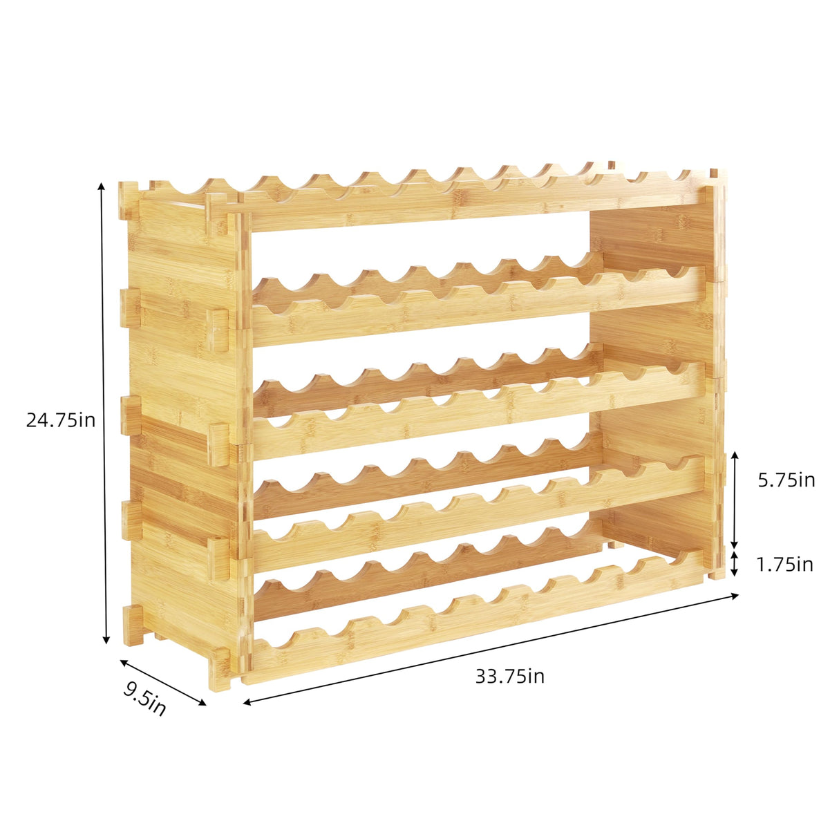 Finnhomy Wine Rack 45-Bottle 5-Tier Natural Bamboo Display Wine Storage Shelves Stackable Wine Bottle Holder Finnhomy