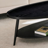 Shrine Black Oval Coffee Table, Mid-Century Modern Coffee Table, Black Walnut Wood Table for Living Room, D47''x W23.6''x H15'', Sleek Conical Metal Legs with Black Finish Shrine