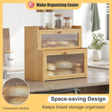 Furshus Double Layer Bamboo Bread Box for Kitchen Counter, Countertop Bread Storage Container, Bread Container Bread Storage with Window Bread Holder (Natural) Furshus