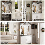 Maupvit Farmhouse Narrow Coat Rack with Shoe Storage, 12 Shoe Cubbies & 7 Coat Hooks, Entryway Furniture with Hall Tree, Ideal for hallways, Living Rooms and Mudrooms, White Maupvit