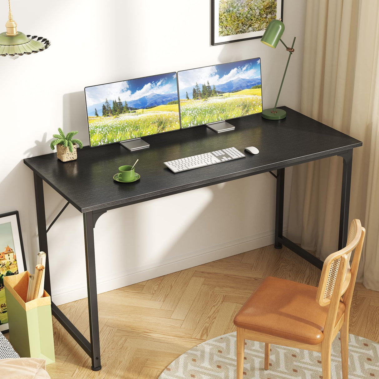 Huuger Computer Desk, 48 Inch Office Desk, Gaming Desk with Storage, Writing Desk Work Desk for Home Office, Study, Modern Simple Desk, Large Legroom, Metal Frame, Black Huuger