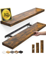 BAYKA Floating Shelves Set of 2, 22.5" Rustic Wood Wall Mounted Shelves for Bathroom, Bedroom, Living Room, Kitchen & Office, Hanging Display Shelf with 22 lbs Capacity (Rustic Brown) BAYKA