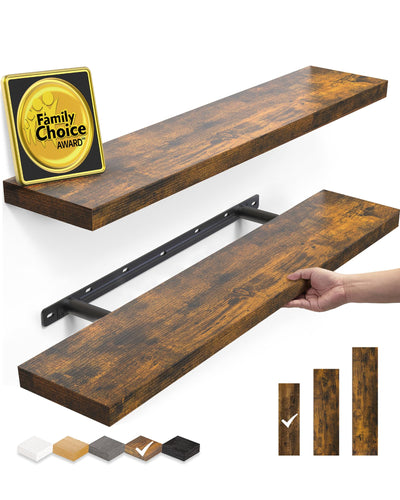 BAYKA Floating Shelves Set of 2, 22.5" Rustic Wood Wall Mounted Shelves for Bathroom, Bedroom, Living Room, Kitchen & Office, Hanging Display Shelf with 22 lbs Capacity (Rustic Brown)