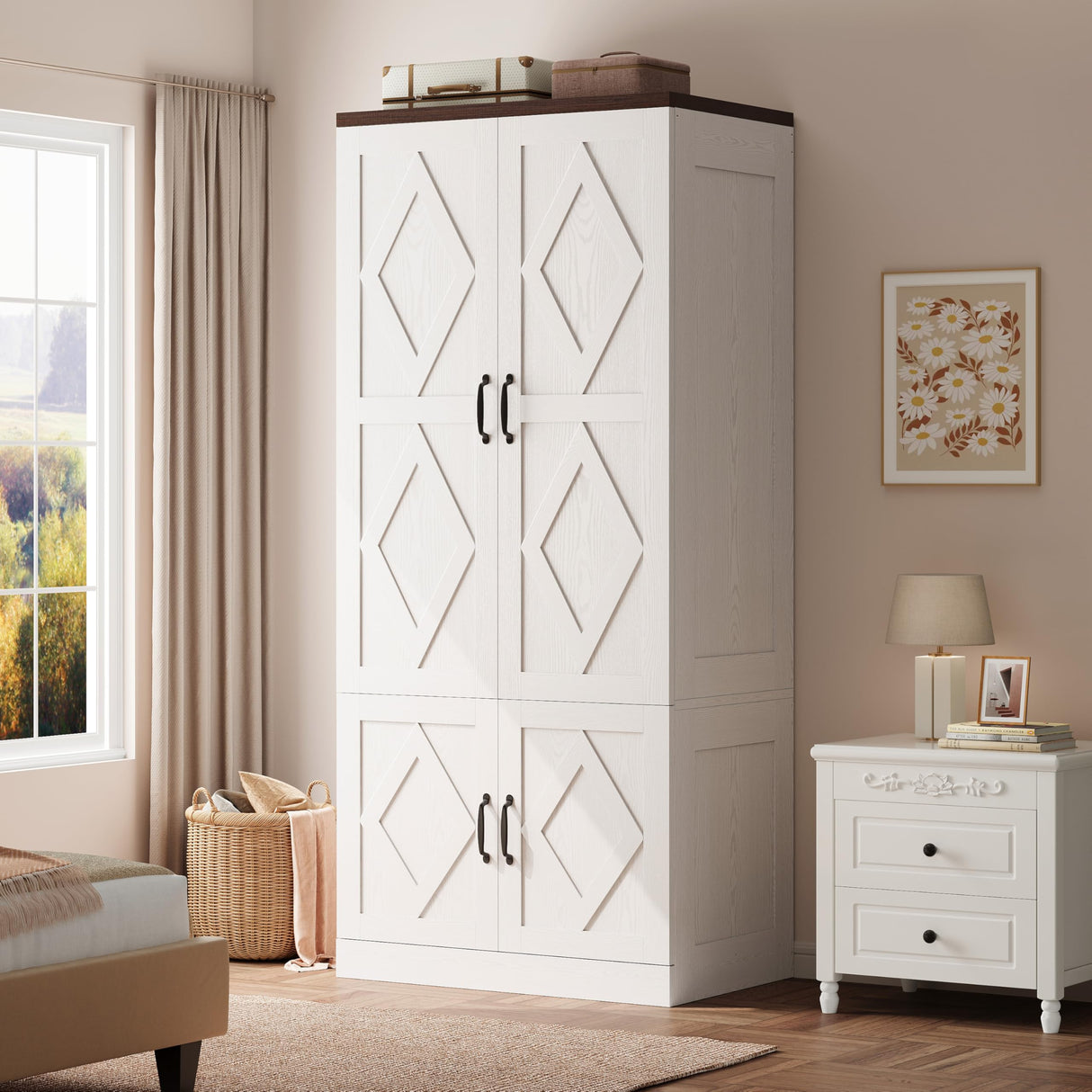 ModernMate Armoire Wardrobe Closet, 72" Tall Wood Cabinets with 4 Doors, Clothing Storage Closet Wardrobe with Adjustable Shelves, Hanging Rod, White Cabinet for Dressing Bedroom Living-Room ModernMate
