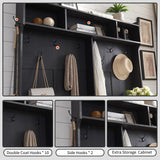 JXQTLINGMU Farmhouse Entryway Hutch with Coat Rack, 20 Shoe Cubbies & 12 Coat Hooks Wide Hall Tree with Shoe Storage Bench, Mudroom Storage Cabinet (Black) JXQTLINGMU