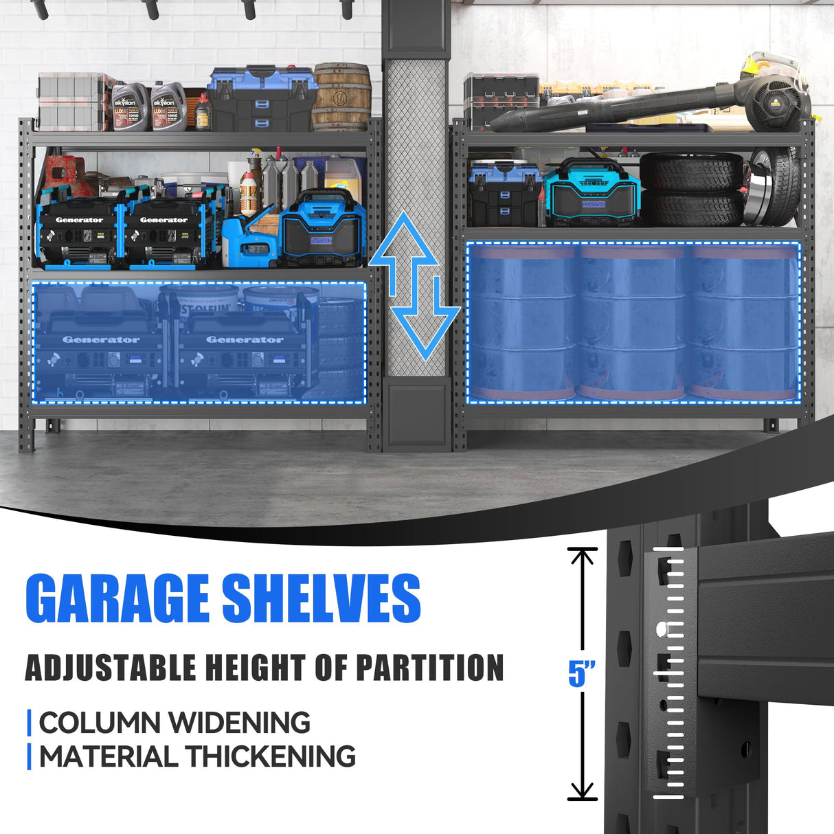 47.2''H Garage Shelving 5000LBS Heavy Duty Garage Storage Shelves Industrial Shelf Unit Easy Assembly 3 Tier Adjustable Metal Shelving Storage Organizer,47.2" H*51.2" W*24" D Metallitrend