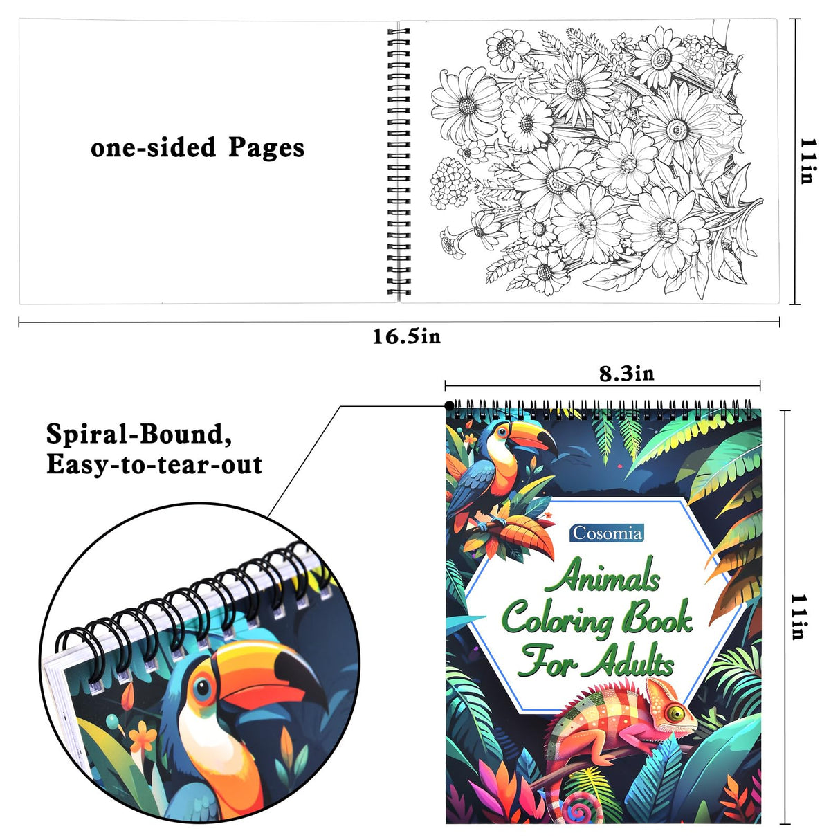 Cosomia Adult Coloring Books Set, 3 Fun Coloring Books for Adult Relaxation, 60 Pages of Flowers Nature Landscapes Animals, Brain Game for Adults Cosomia