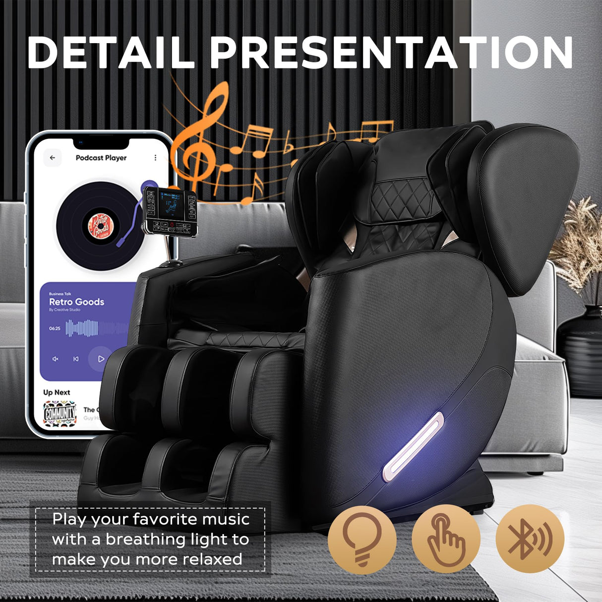 BILITOK Full Body Massage Chair with Zero Gravity, Massage Chair Recliner with Heating, Airbags, Bluetooth Speaker, Foot Roller, Touch Screen BILITOK