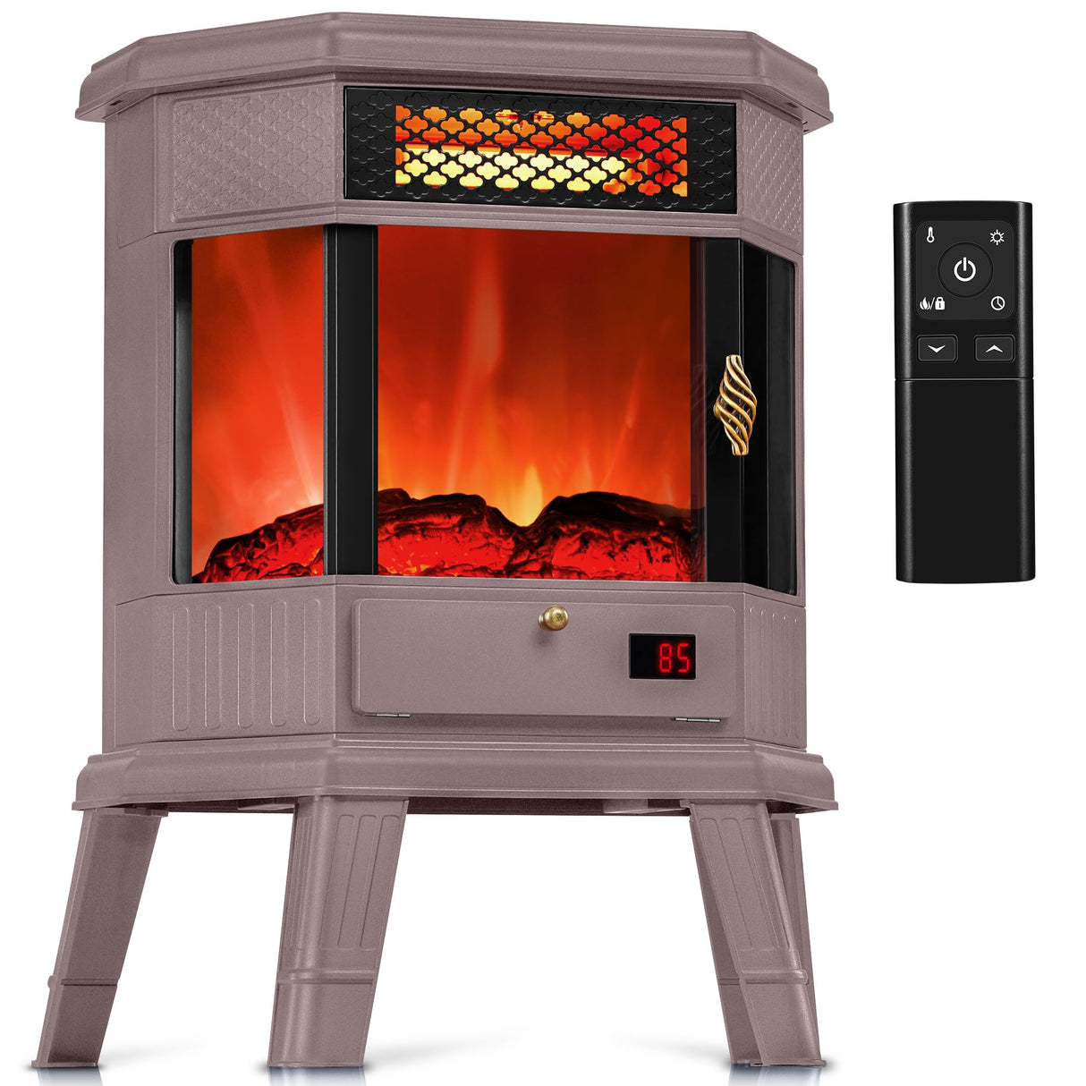 RealSmart Electric Fireplace Heater 22 in Freestanding Fireplace Stove Infrared Fireplace with 3D Flame Effect Remote Control, Timer, Overheating Protection Heater for Indoor Use Brown RealSmart