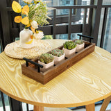 Rustic Wood Serving Tray with Metal Handles, Brown Wooden Tray, Centerpiece Tray for Dining Table, Farmhouse Plant Tray, Candle Holder, Long Narrow Ottoman Trays for Wine Coffee Table Kitchen Decor OKSQW