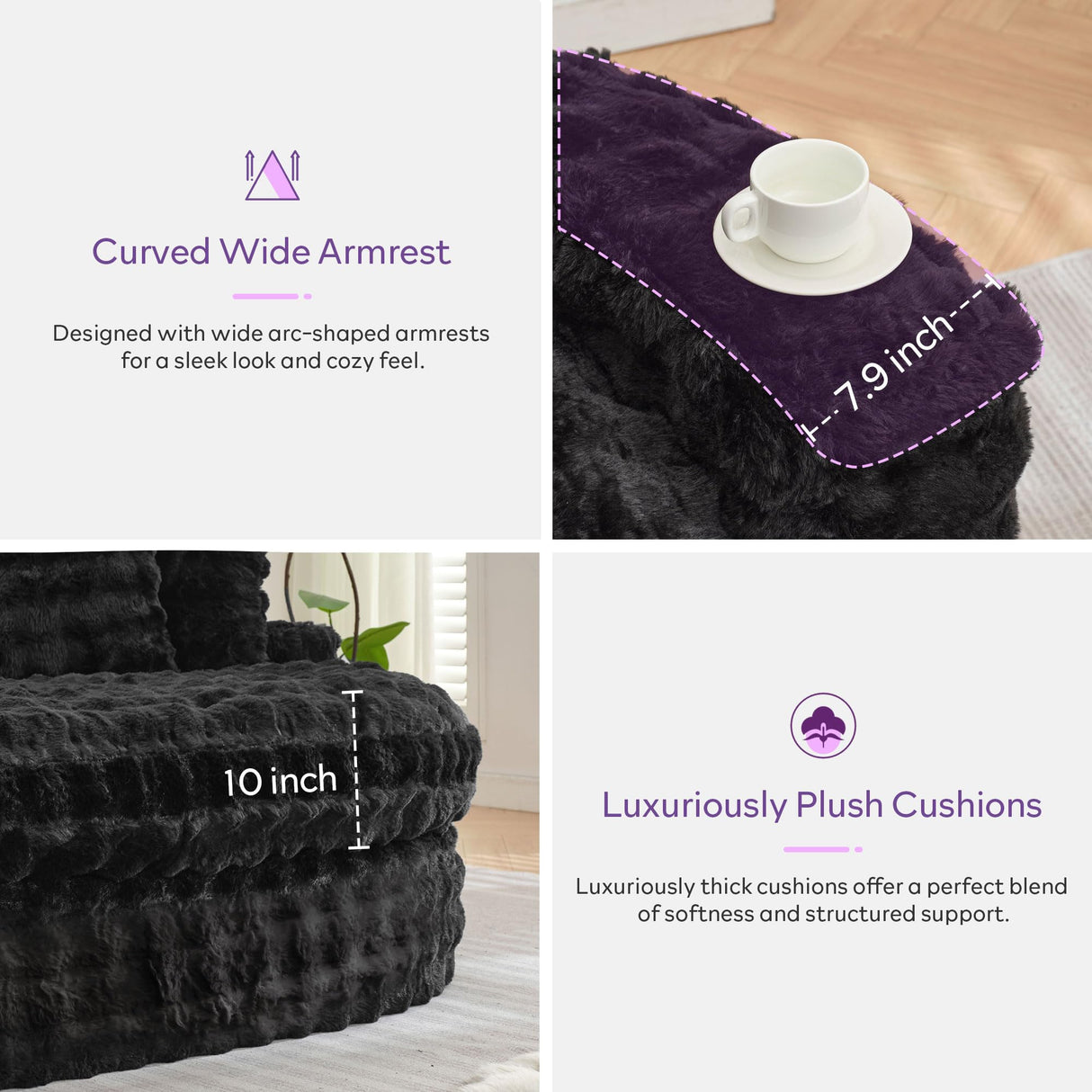 TYBOATLE 83’’ Oversized Round Chaise Lounge Chair Indoor w/Deep Seat, Round Memory Foam Couch, Comfy Fluffy Plush Chaise Lounge Indoor w/Double Cushion, Circle Bed for Livingroom (Black) TYBOATLE